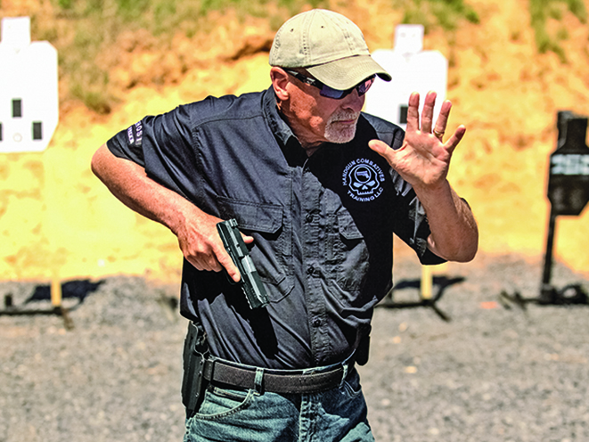 Dave Spaulding demonstrating combat pistol techniques